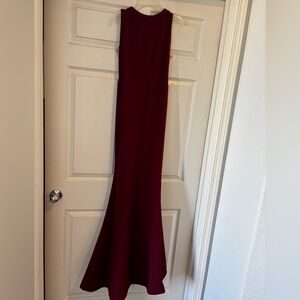 Wine red, body con dress.